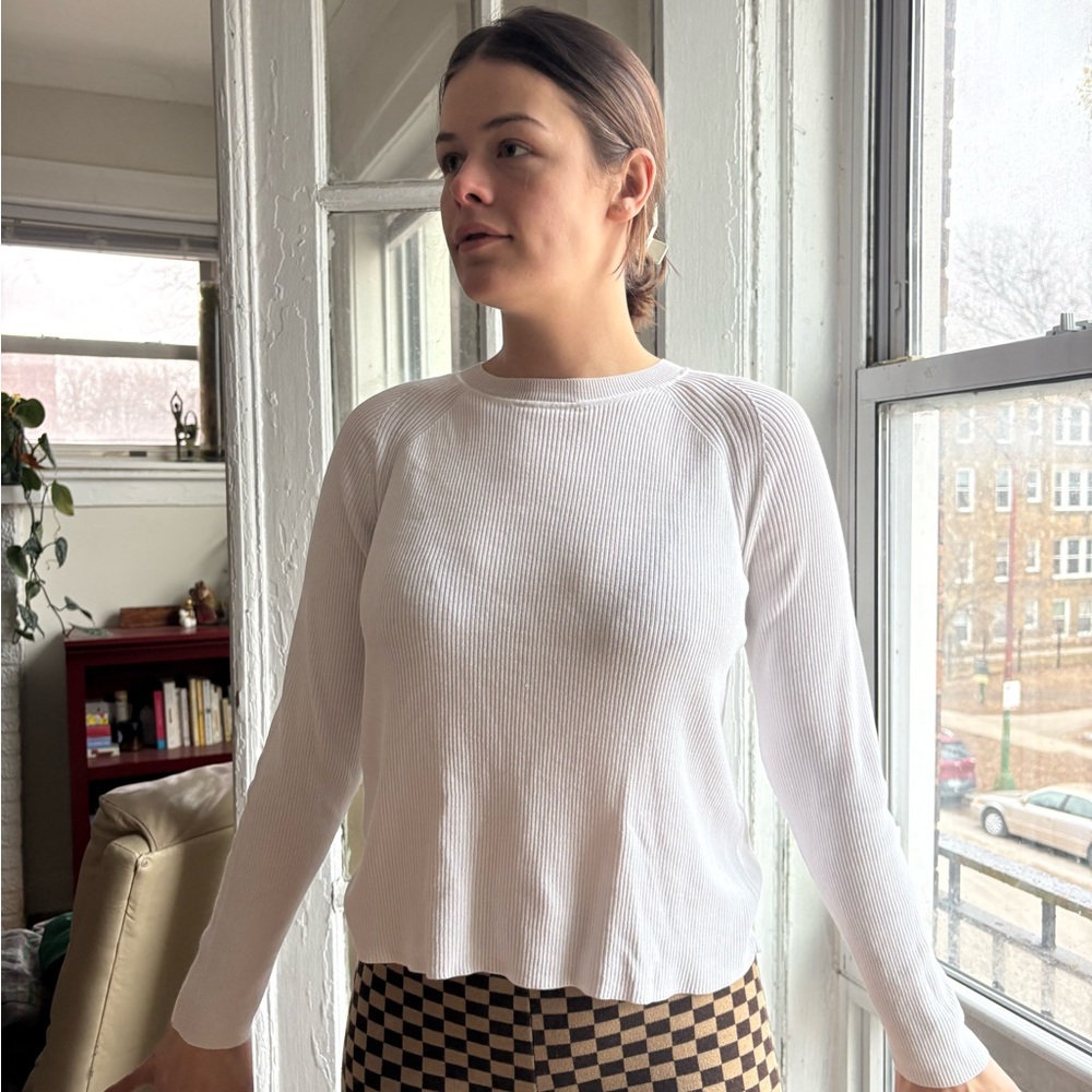Eileen Fisher White Ribbed Long Sleeve Top